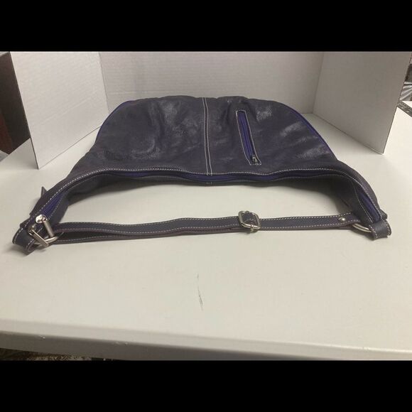 BORSE IN PELLE,Purple/BlueLeather Purse,OrangeSuedeInterior,15X3X8.5,Brand Stamp - Picture 9 of 16